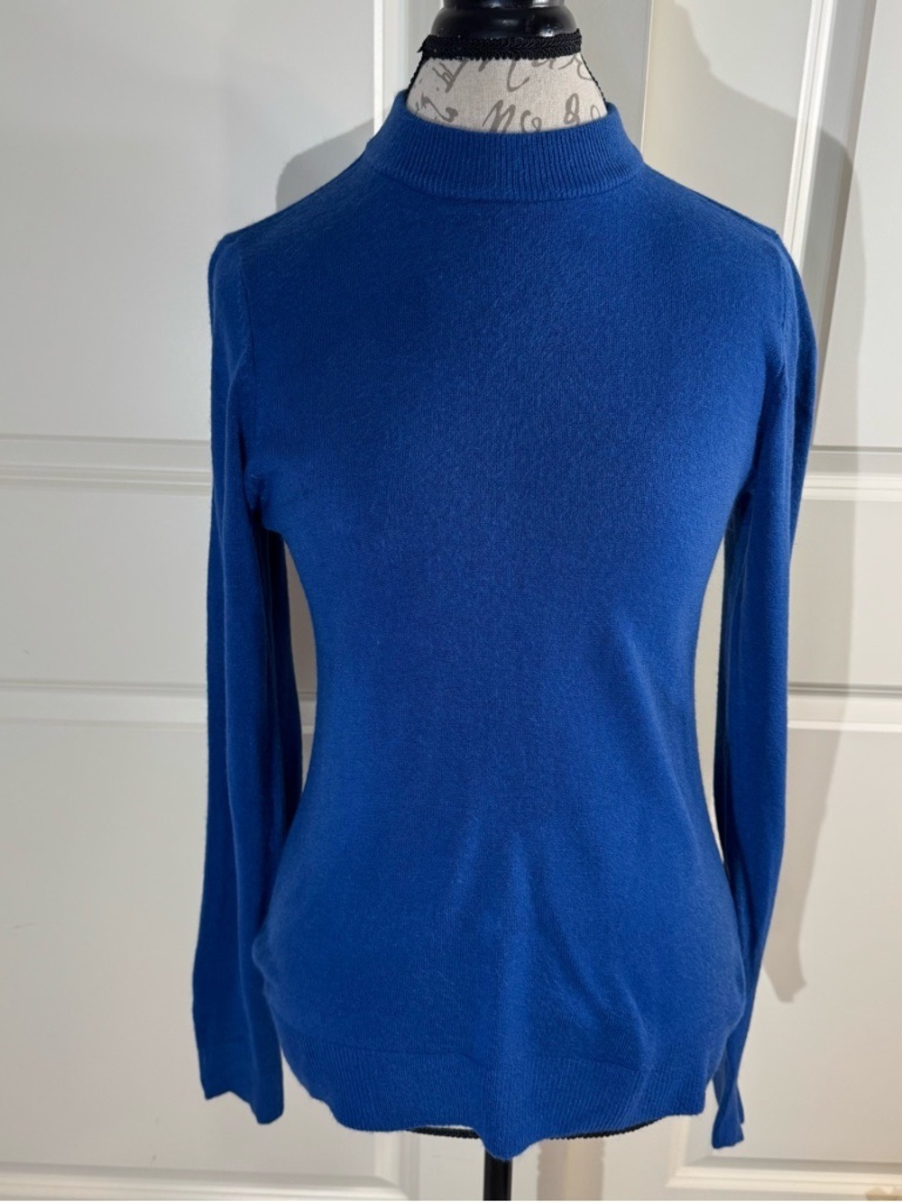 Carolyn Taylor Long Sleeve Mock Neck Sweater with Back Zip- Royal Blue Medium